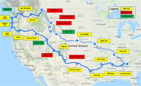 The Route Map For The United States With All Its Major Cities And Their