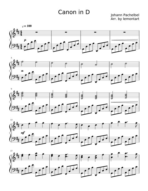Canon in d piano sheet music pdf. Canon in D sheet music for Piano download free in PDF or MIDI