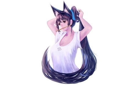 wallpaper id 950903 original characters cleavage anime girls fox girl ribbon 1080p