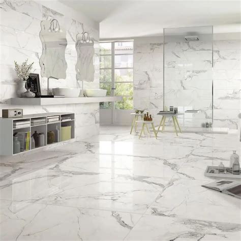 900x1800 Large Size Carrara Marble White Polished 55mm Porcelain Tiles