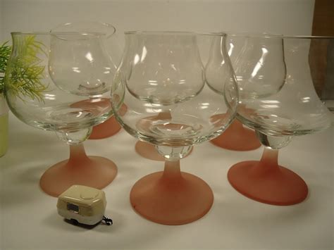 Set Of 6 Clear Pink Pedestal Brandy Glasses Etsy