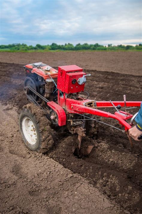 Farmer Plows The Land With A Cultivator Preparing It For Planting