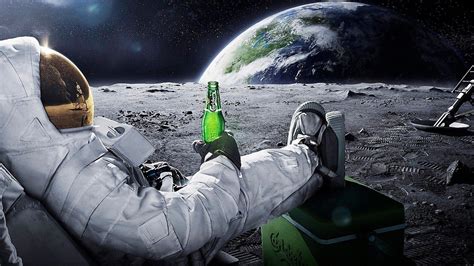 Astronaut Space Beer Moon Earth Advertisements Stars Carlsberg