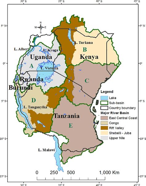 Map Of East Africa Showing The Countries Regional Lakes And Alienated