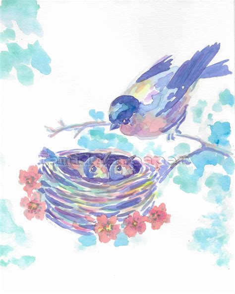 Birds In Nest Original Watercolor Agrohortipbacid