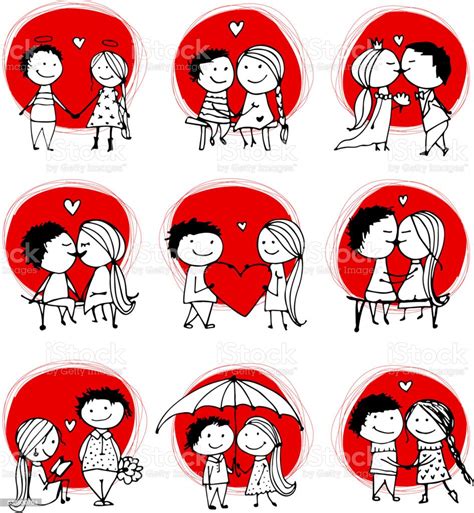 Couple In Love Kissing Valentine Sketch For Your Design Stock