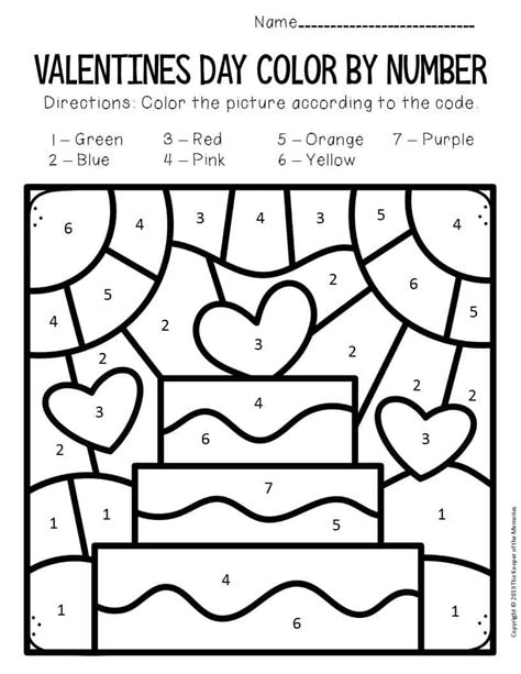 Color By Number Valentines Day Preschool Worksheets Cake The Keeper