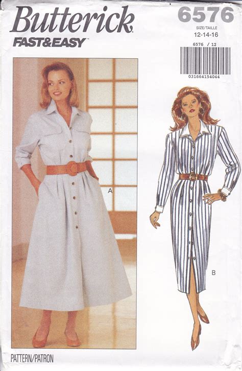 Sewing Pattern For A Classic Shirtdress Dress With Pockets Slim Full