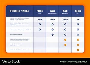 Comparison Table Price Chart Template Business Vector Image