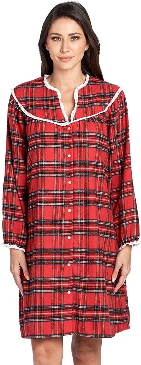 Ashford And Brooks Womens Snap Front Flannel Robe Long Sleeve Lounger