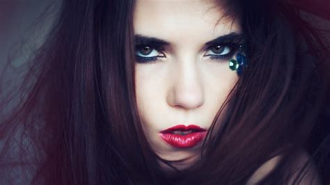 Wallpaper Face Model Red Makeup Blue Black Hair Mouth Nose Emotion Skin Head Color