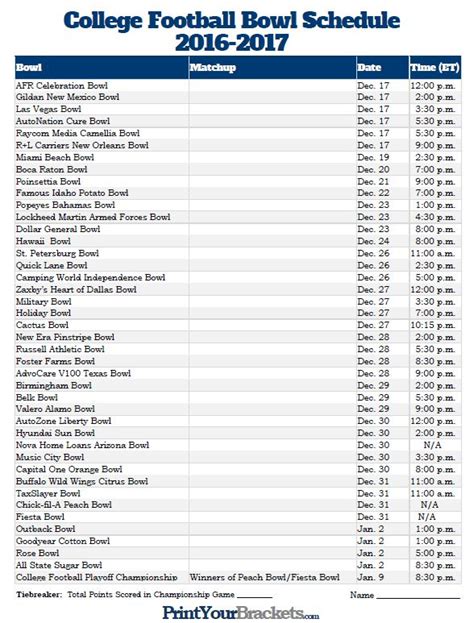 2022 2023 College Football Bowl Schedule Printable Printable Schedule