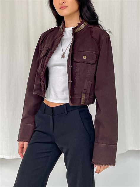 Cropped Sequin Denim Jacket Brown Garmentory