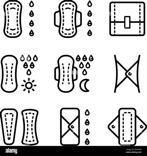 Feminine Hygiene Pad Outline Icons Set Hygiene Sanitary Napkin Product