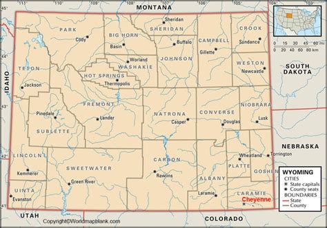 Labeled Map Of Wyoming With Capital And Cities
