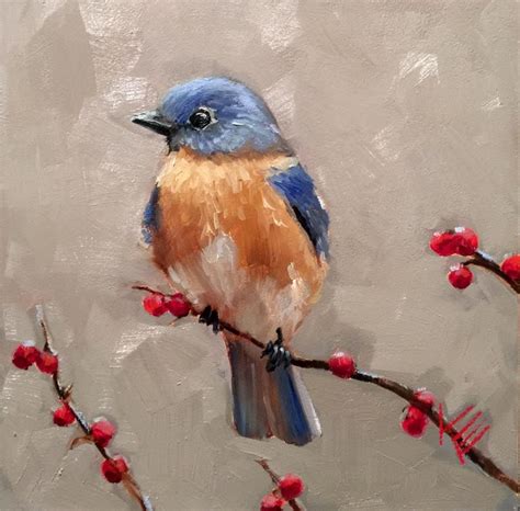 Blue Bird In Early Winter Original Fine Art By Krista Eaton Bird