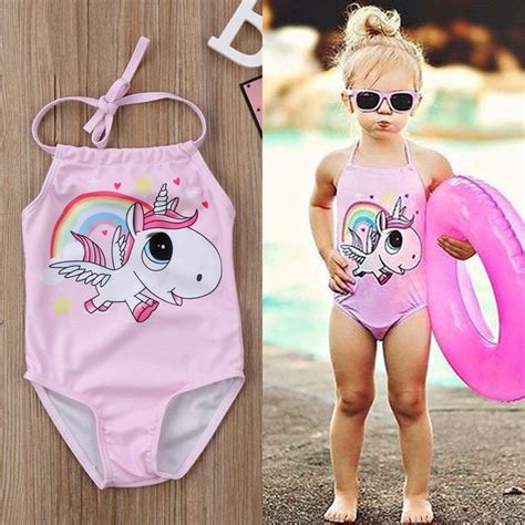 Cute Newborn Baby Girls Unicorn Swimwear Swimsuit Bathing Suit Halter