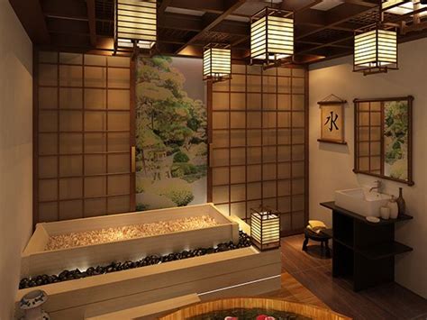 Tranquil japanese style bathroom design. Japanese style bath, lanterns | Bathroom | Pinterest