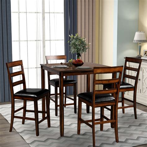 Trexm Square Counter Height Wooden Kitchen Dining Set Dining Room Set