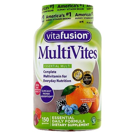 Vitafusion Multivites Essential Multi Natural Berry Peach And Orange Flavors Gummies 150 Count
