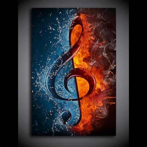 1 Panel Music Musical Note Ice and Fire Wall Art Canvas Print Framed ...