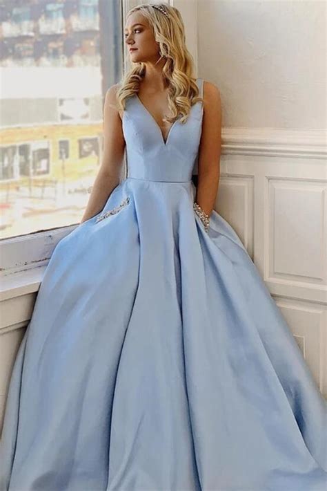 Simple Light Sky Blue Prom Dress With Pockets1168 · Muttie Dresses