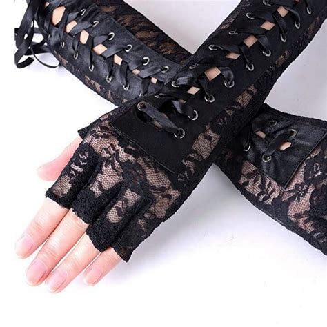 Sexy Erotic Women Nylon Elbow Lace Up Gloves Black Gothic Arm Bracers Retro Medieval Bracers
