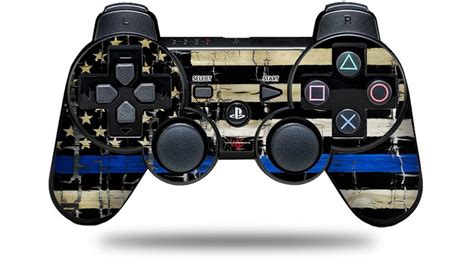 Sony Ps3 Controller Skins Painted Faded Cracked Blue Line Stripe Usa
