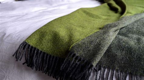 Reversible Wool Throw Green And Grey Natural Bed Company