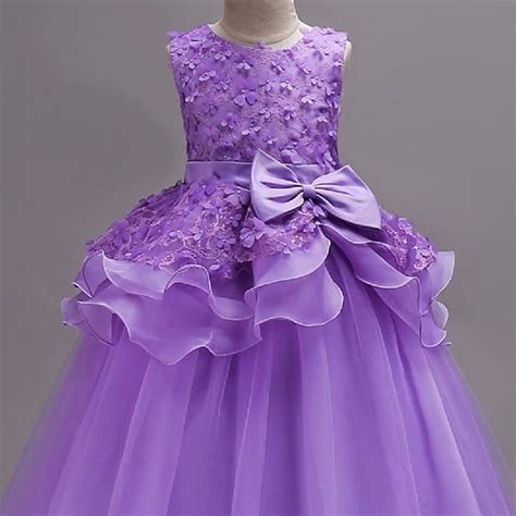 Kids Girls Dress Solid Color Bow Sleeveless Prom Wedding Party Ruffle
