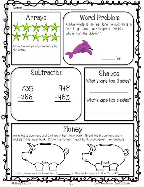 Math Worksheet For Second Grade Aligned With Common Core Standards