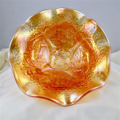 Fenton Marigold Lions Fenton’s Flowers Carnival Glass Ruffled Bowl Carnival Glass