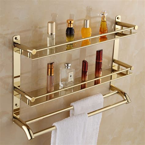 Bathroom Towel Shelf 2 Layer Gold Shower Rack Layer Number Bathroom