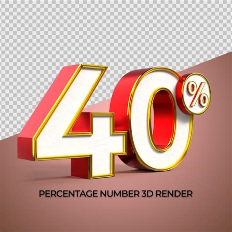 Premium Psd 3d Render Number 40 Percentage Gold Red Colors
