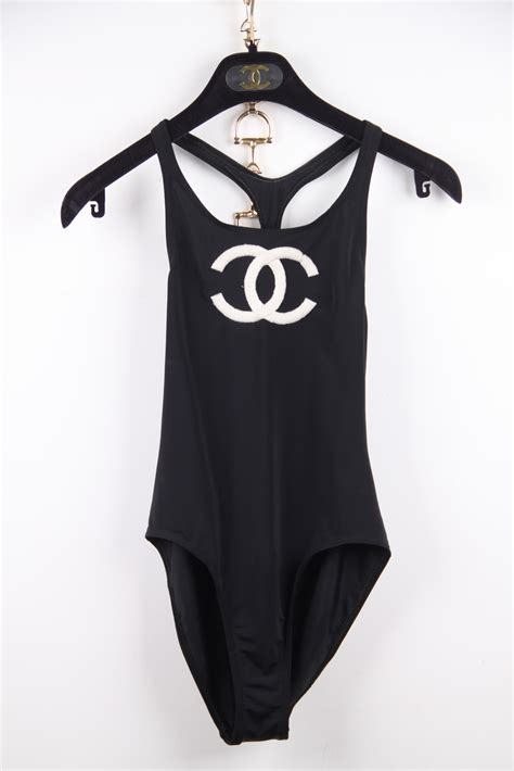 Chanel Vintage Black One Piece Swimsuit W Cc Logo Size 38 It St