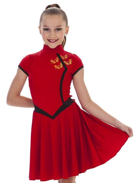 Red Asian Themed Skate Dress With Unique Spangle Accents And Trim