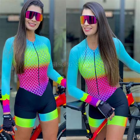 Mulheres Ciclismo Jérsei Skinsuit Triathlon Macacão Manga Longa Bodysuit Kit De Bicicleta Roupa