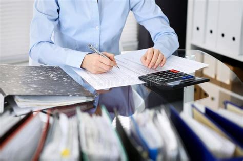 Unknown Bookkeeper Woman Or Financial Inspector Making Report