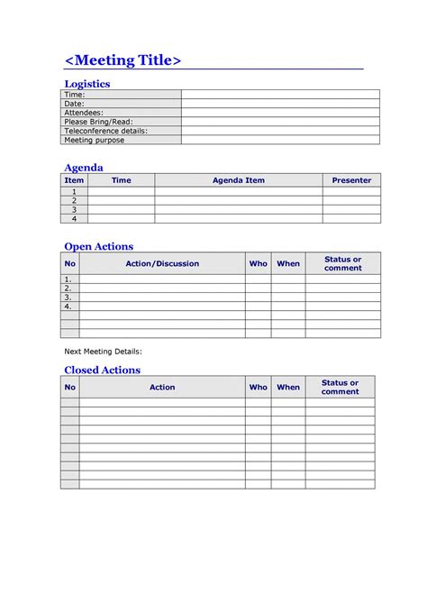 Ms Word Agenda Template Collection Riset