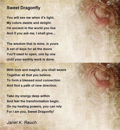 Sweet Dragonfly Poem by Janet K. Rauch - Poem Hunter Comments