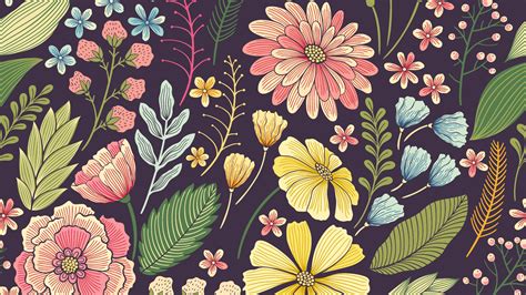 Assorted Color Flowers Illustration Pattern Hd Floral Wallpapers Hd