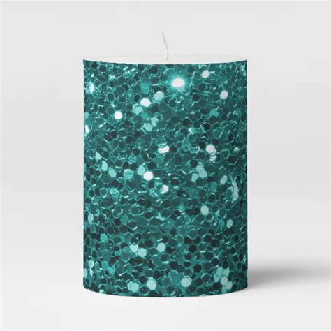 Chic Teal Faux Glitter Pillar Candle Zazzle