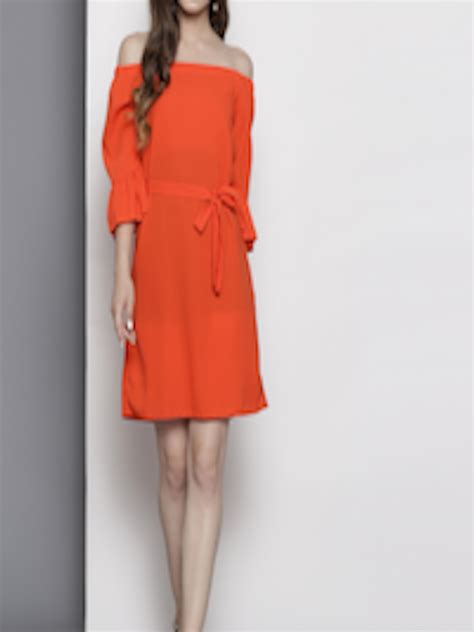 Buy Dorothy Perkins Women Orange Solid Off Shoulder Belted Sheath Dress Dresses For Women