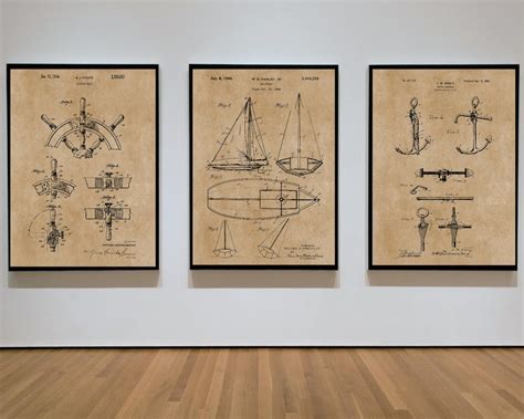 Set Of 3 Sailboat Art Blueprint Posters Downloadable Prints Patent