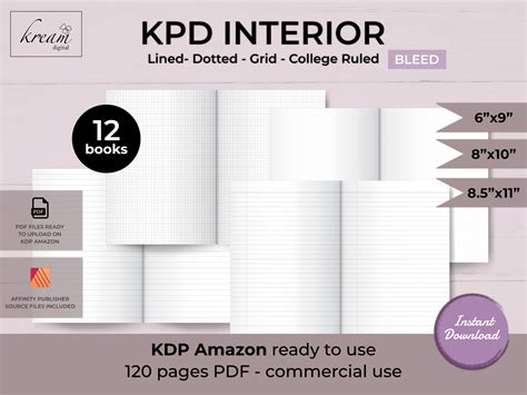 Amazon KDP Interior Template: Lined, Dotted, Grid, College Ruled Size