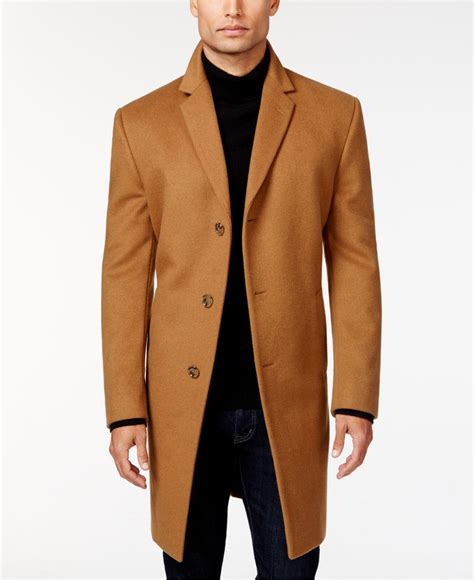 Kenneth Cole Reaction Raburn Wool Blend Slim Fit Coat In Natural For