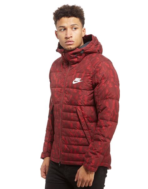 Nike Synthetic Printed Down Fill Hooded Jacket In Red For Men Lyst