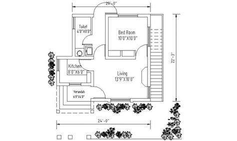 One Bhk House Plan Drawing In Autocad Cadbull
