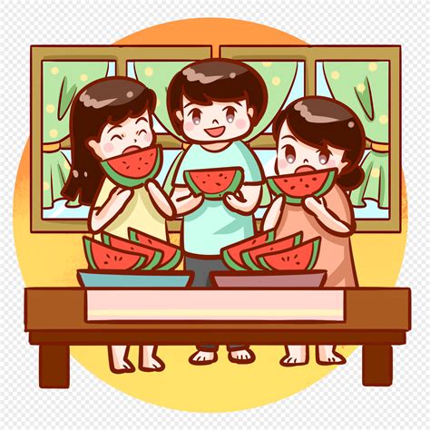 Dibujo de una familia de paseo. Familia Comiendo Sandia | imágenes de gráficos png gratis ...