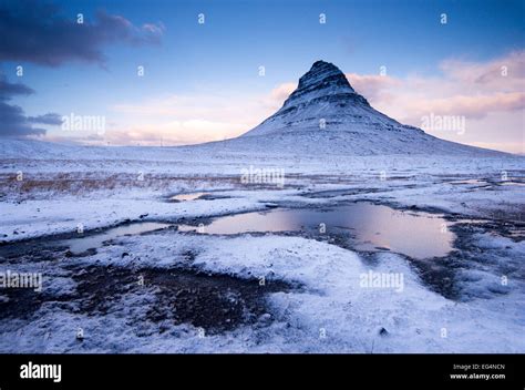 Winter At Kirkjufell Mountain On The Snaefellsnes Peninsula In Iceland